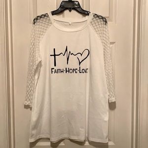 Faith Hope Love Lace 3/4 Sleeves Top. Sz 3X but runs small more like a XL/1X